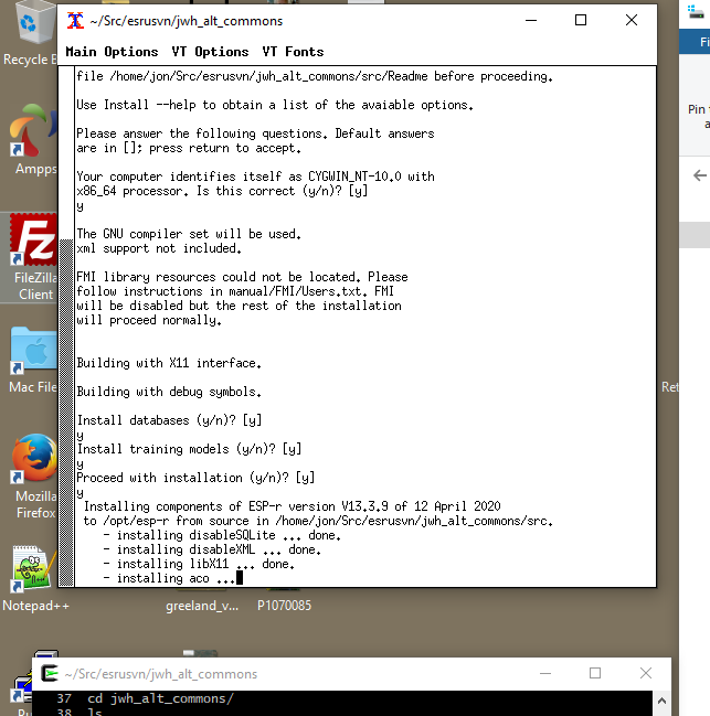 Figure 16.6: Build session on Cygwin on W10.