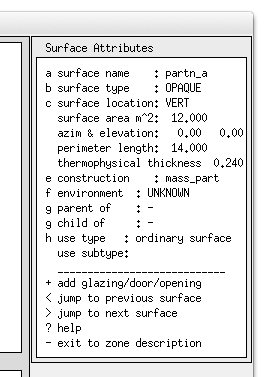 Figure 2.14: Surface attributes and boundary options list.